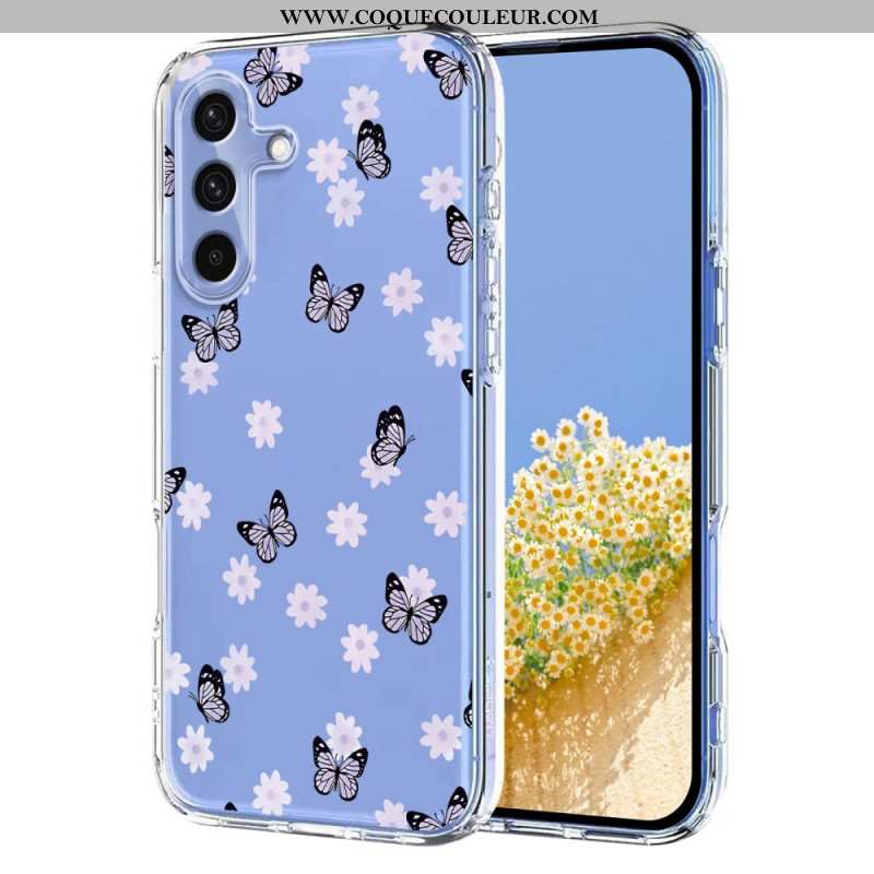 Coque Samsung Galaxy S25 FE Transparente Fleurettes et Papillons