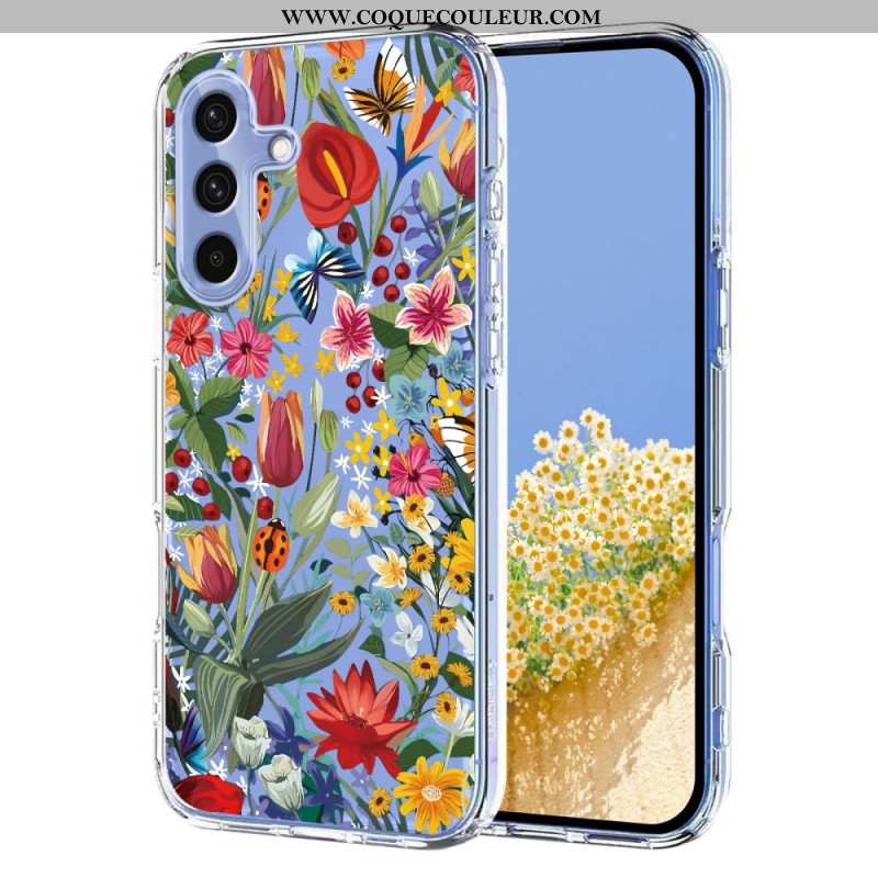 Coque Samsung Galaxy S25 FE Transparente Fleurettes et Papillons