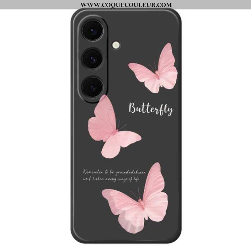Coque Samsung Galaxy S25 FE Silicone Papillons Roses