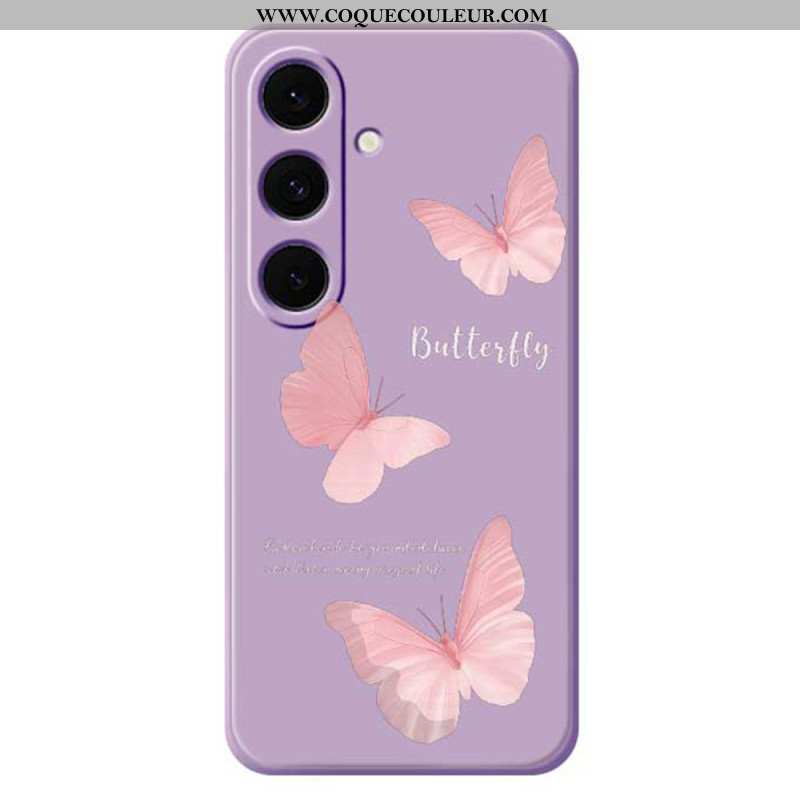 Coque Samsung Galaxy S25 FE Silicone Papillons Roses