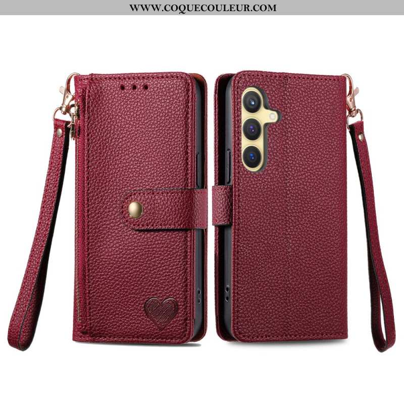 Housse Samsung Galaxy S25 Plus 5G Portefeuille en Cuir et Poche Zippée Anti-RFID