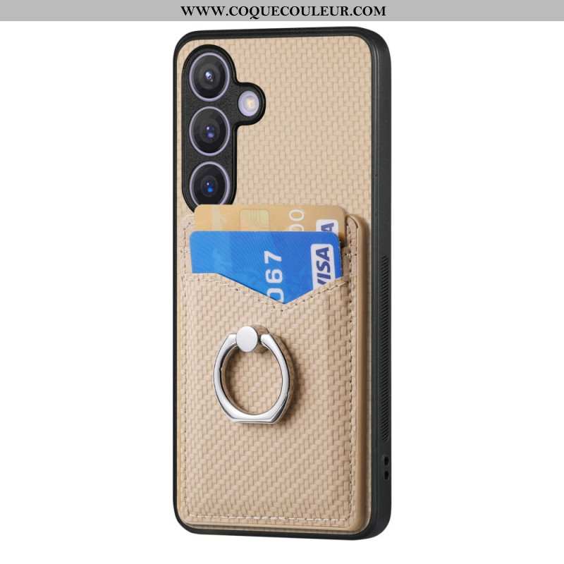 Coque Samsung Galaxy S25 Plus 5G Porte-Cartes et Anneau-Support en Fibre Carbone