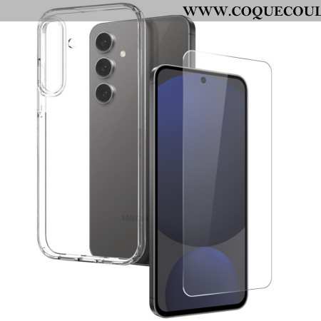 Coque 2-en-1 Samsung Galaxy S25 Plus 5G Transparente avec Protecteur Écran en Verre Trempé