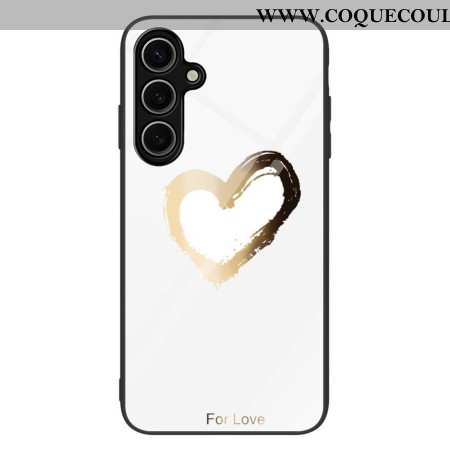 Coque Samsung Galaxy S25 Plus 5G Verre Trempé Coeur Doré sur Fond Blanc