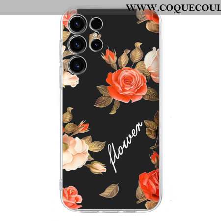 Coque Samsung Galaxy S25 Ultra 6G Motif Floral sur Fond Noir