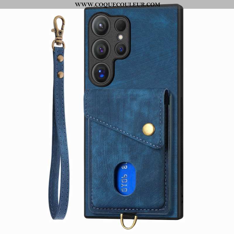 Coque Samsung Galaxy S25 Ultra 5G Effet Daim avec Porte-Cartes et Support