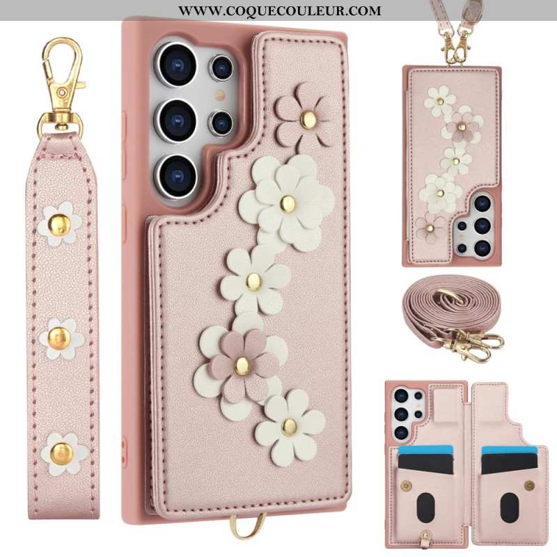 Coque Samsung Galaxy S25 Ultra 5G Porte-Cartes avec Lanière et Bandoulière