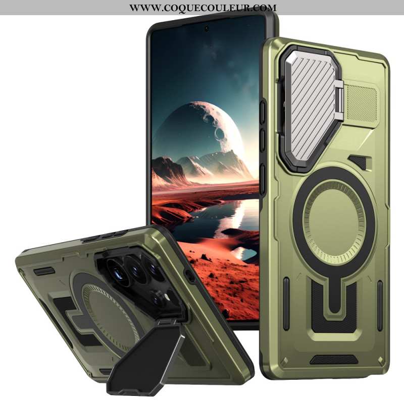 Coque Samsung Galaxy S25 Ultra 5G Effet Métal avec Couvre-Objectif et Support