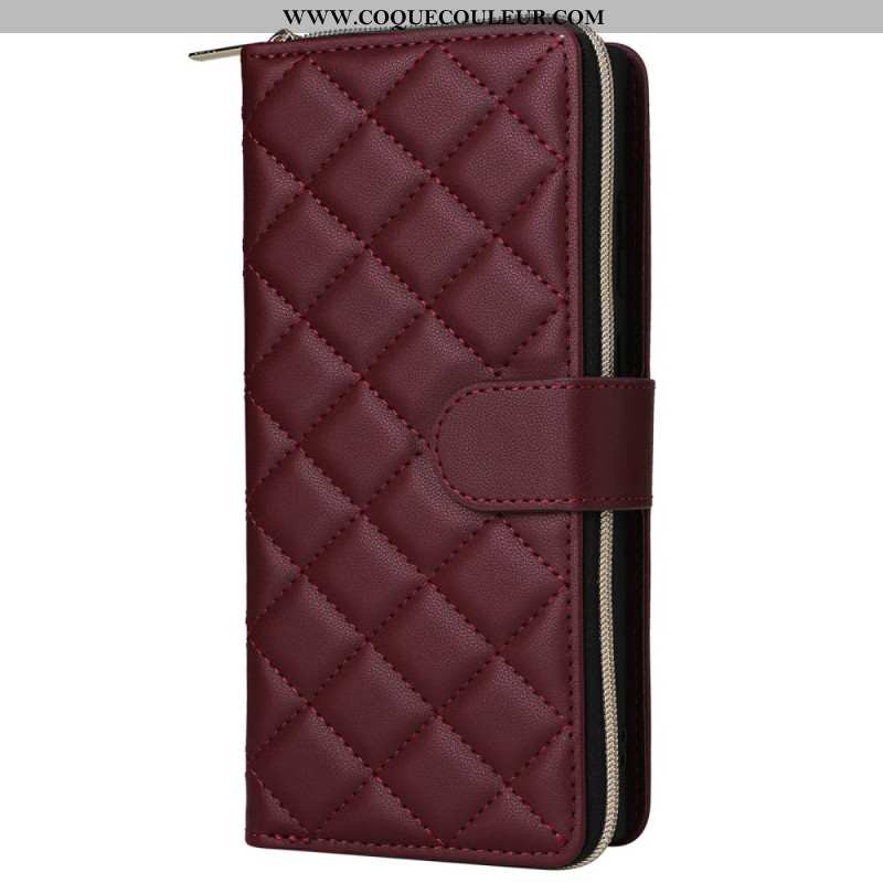 Housse Samsung Galaxy S25 Ultra 5G Portefeuille Matelassé avec Lanière et Bandoulière