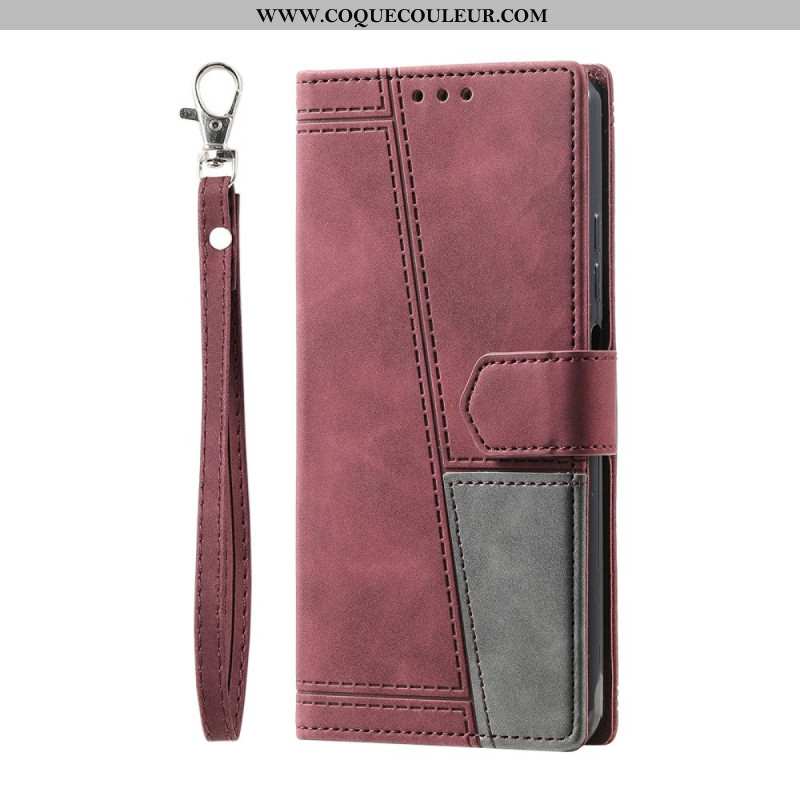 Housse Samsung Galaxy S25 Ultra 5G Portefeuille RFID Style Daim Bicolore à Lanière