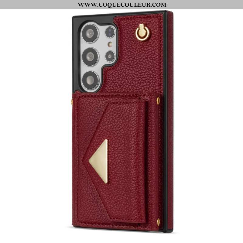 Coque Samsung Galaxy S25 Ultra 5G Effet Cuir avec Porte-Cartes et Sangle