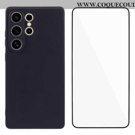 Coque Samsung Galaxy S25 Ultra Silicone Mat avec Protection Écran en Verre Trempé