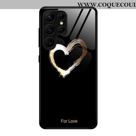 Coque Samsung Galaxy S25 Ultra 5G Coeur Doré sur Fond Noir