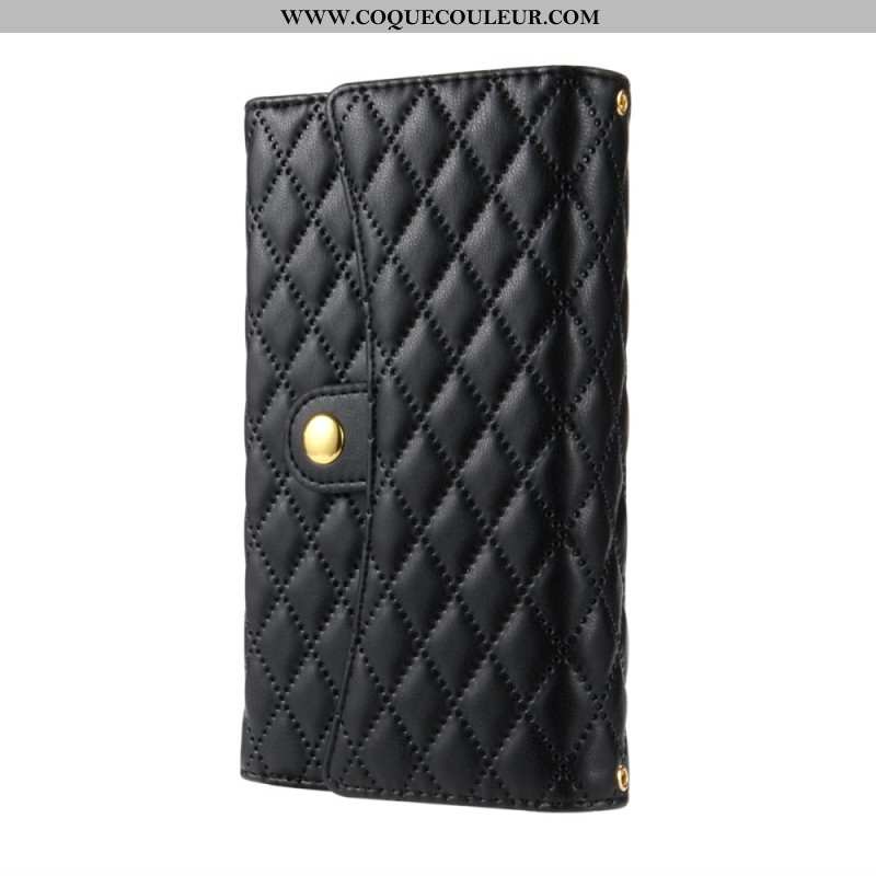 Housse Samsung Galaxy S25 Ultra 5G Portefeuille Matelassé avec Bandoulière