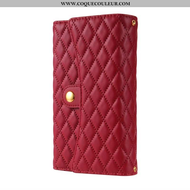 Housse Samsung Galaxy S25 Ultra 5G Portefeuille Matelassé avec Bandoulière