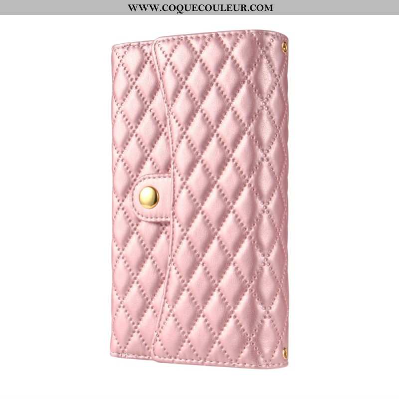 Housse Samsung Galaxy S25 Ultra 5G Portefeuille Matelassé avec Bandoulière