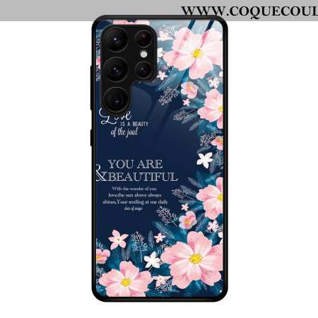 Coque Samsung Galaxy S25 Ultra 5G Verre Trempé Fleurs Roses