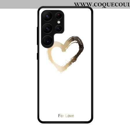 Coque Samsung Galaxy S25 Ultra 5G Coeur Doré sur Fond Blanc