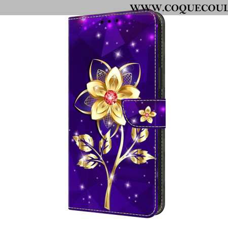 Housse Samsung Galaxy S26 Plus Fleurs Dorées sur Fond Violet