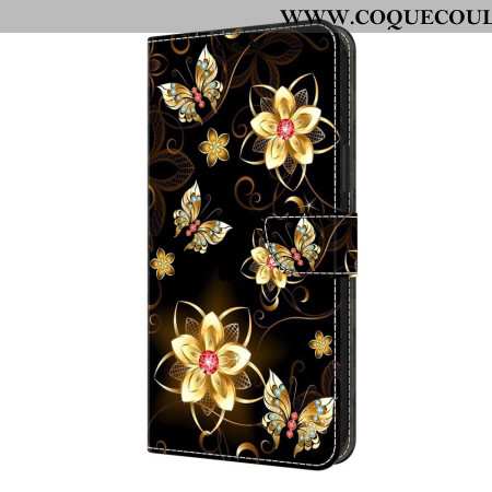 Housse Samsung Galaxy S26 Plus Fleurs Dorées et Papillons