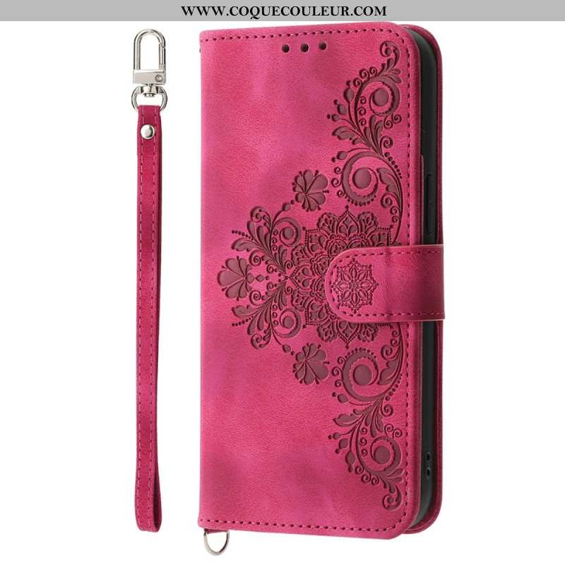 Housse Samsung Galaxy S26 Motif Floral Effet Daim avec Sangles