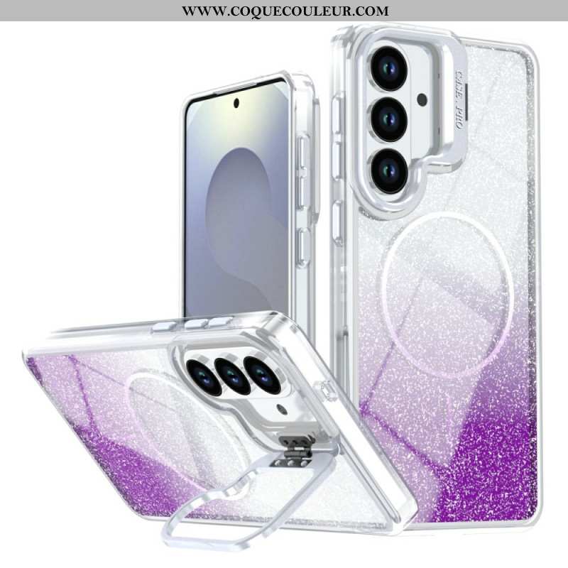 Coque Samsung Galaxy S26 Magnétique Paillettes Dégradées et Support Pliable