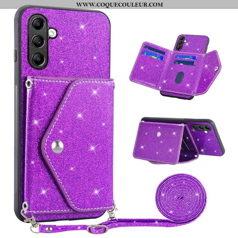 Coque Samsung Galaxy S26 Porte-Cartes Paillettes et Bandoulière