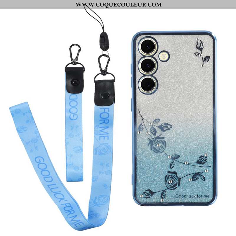 Coque Samsung Galaxy S26 Fleurs et Strass à Lanière KADEM