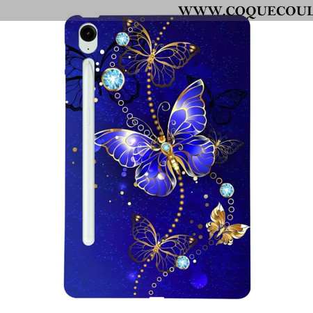 Coque Samsung Galaxy Tab S10 FE Plus Papillons Bleu et Or