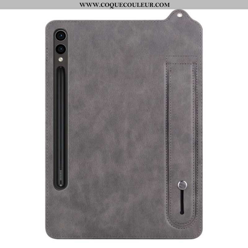 Coque Samsung Galaxy Tab S10 Plus / S9 Plus / S8 Plus / S7 Plus Effet Cuir Porte-Stylet et Sangle