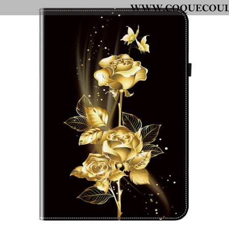 Étui Samsung Galaxy Tab S11 Papillons et Roses Dorés