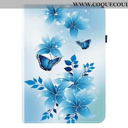 Étui Samsung Galaxy Tab S11 Papillons et Fleurs Bleus
