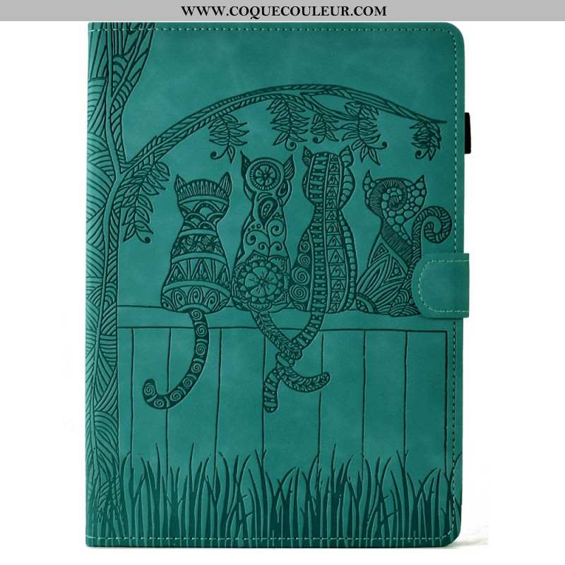 Housse Samsung Galaxy Tab S11 Effet Daim Scène de Chats