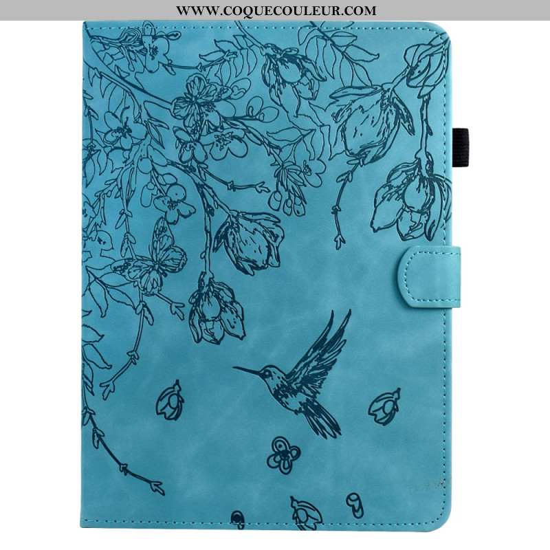 Housse Samsung Galaxy Tab S11 Effet Daim Motif Végétal