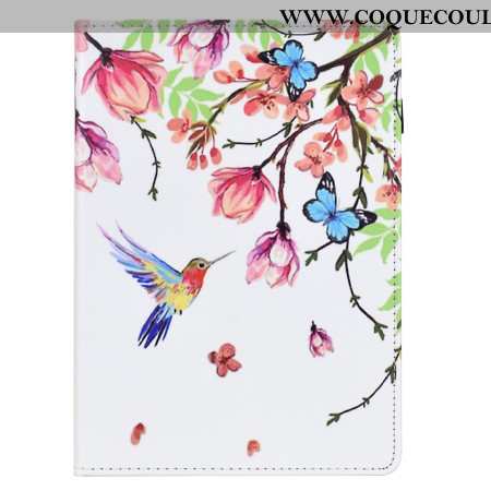 Housse Samsung Galaxy Tab S11 Fleurs et Oiseaux Colorés
