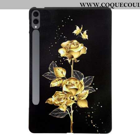 Coque Samsung Galaxy Tab S11 Ultra Papillons et Roses Dorés