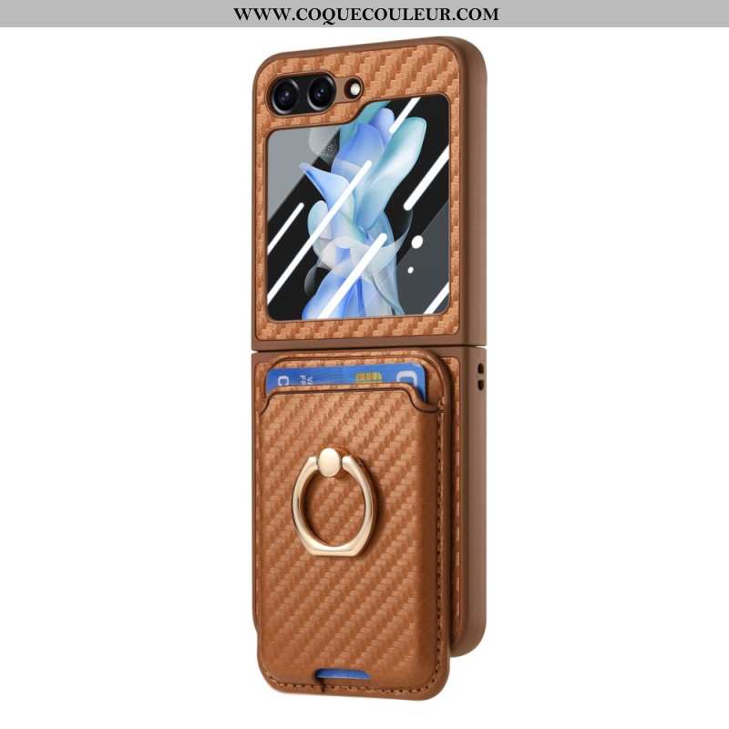 Coque Samsung Galaxy Z Flip 7 FE / Z Flip 6 Porte-Cartes Fibre Carbone