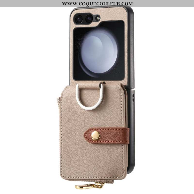 Coque Samsung Galaxy Z Flip 7 FE / Z Flip 6 Poche Zippée et Anneau de Support