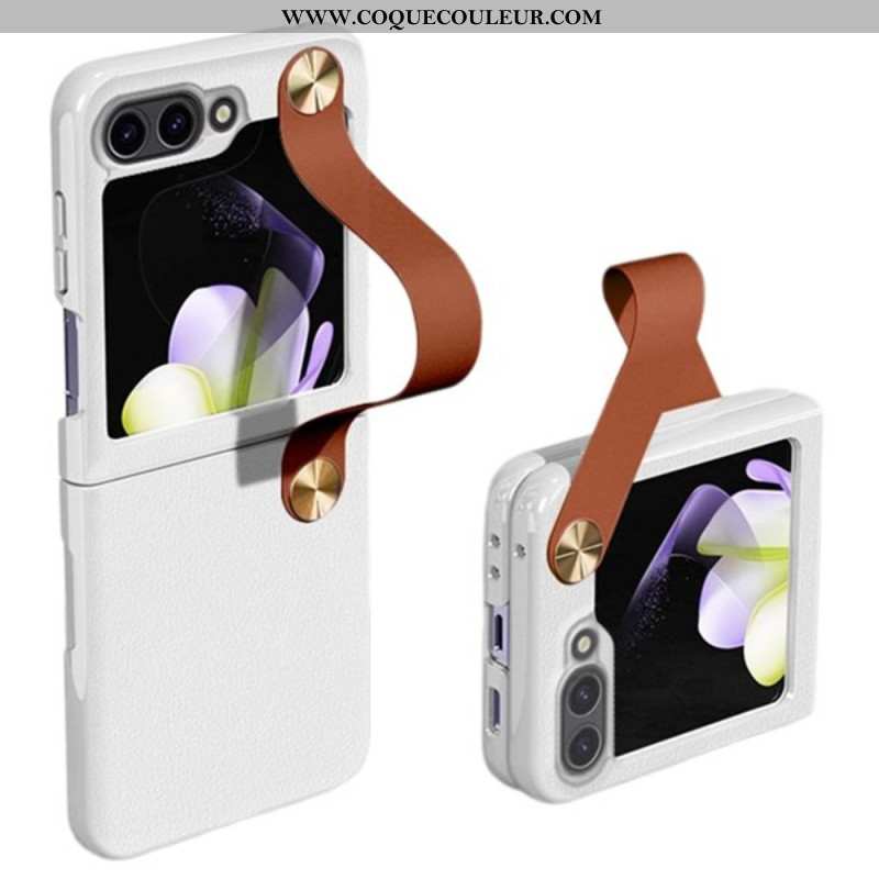 Coque Samsung Galaxy Z Flip 7 FE / Z Flip 6 Ultra-Mince Sangle en Cuir GKK