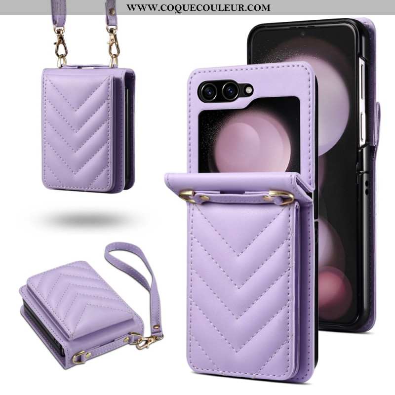 Coque Samsung Galaxy Z Flip 7 FE / Z Flip 6 Matelassée Porte-Cartes et Bandoulière