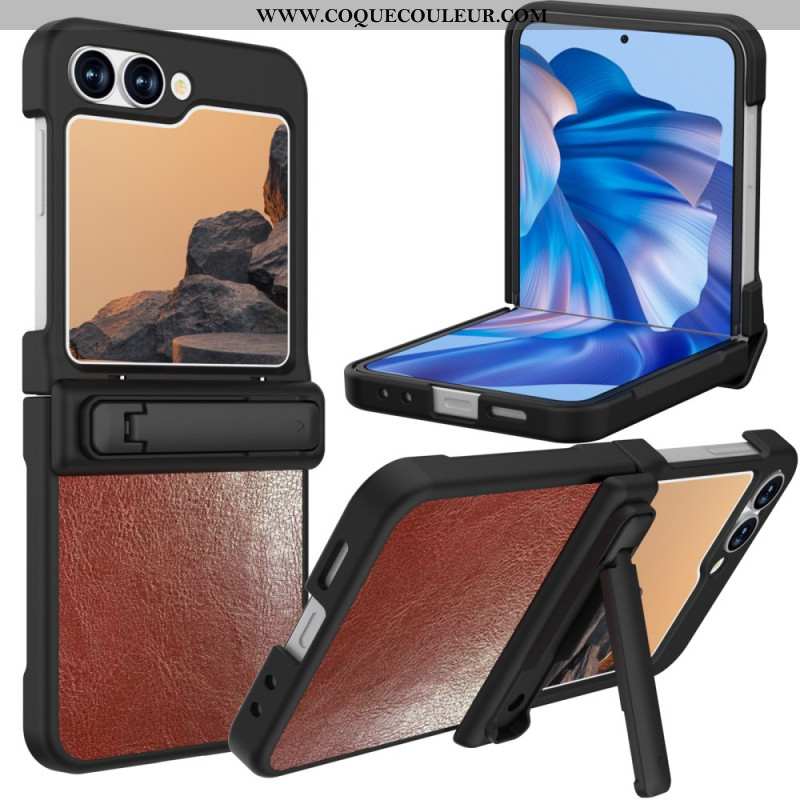 Coque Samsung Galaxy Z Flip 7 FE / Z Flip 6 Effet Cuir Vintage Support