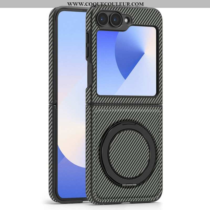Coque Samsung Galaxy Z Flip 7 FE / Z Flip 6 Magnétique Fibre Carbone et Support