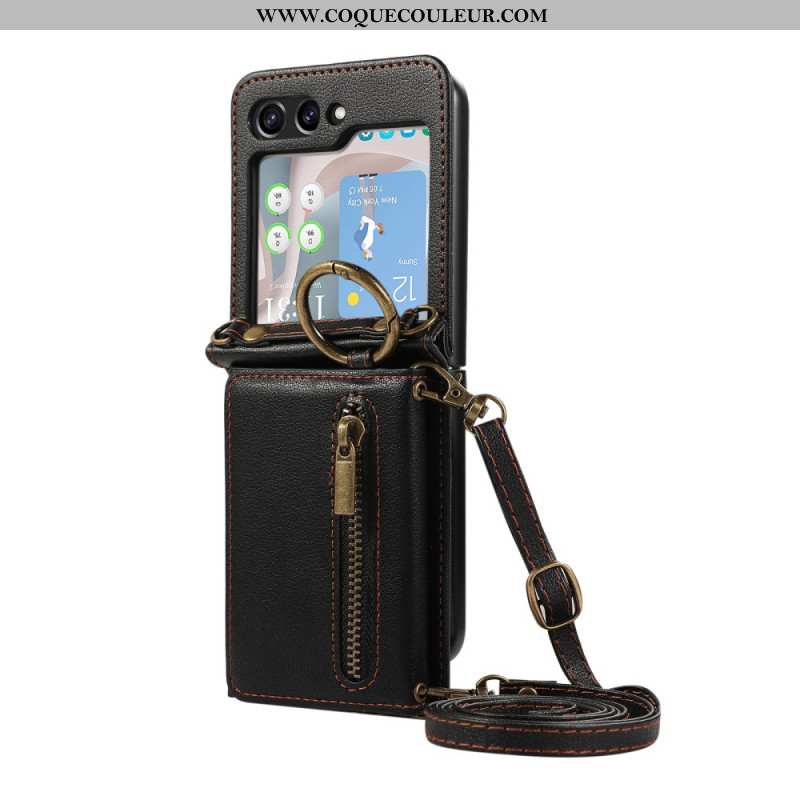 Coque Samsung Galaxy Z Flip 7 FE / Z Flip 6 Portefeuille à Fermeture Éclair et Bandoulière