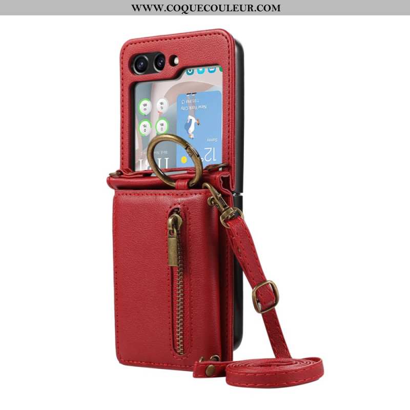 Coque Samsung Galaxy Z Flip 7 FE / Z Flip 6 Portefeuille à Fermeture Éclair et Bandoulière