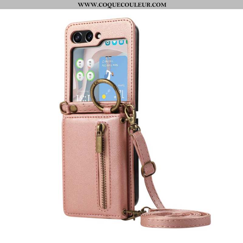 Coque Samsung Galaxy Z Flip 7 FE / Z Flip 6 Portefeuille à Fermeture Éclair et Bandoulière