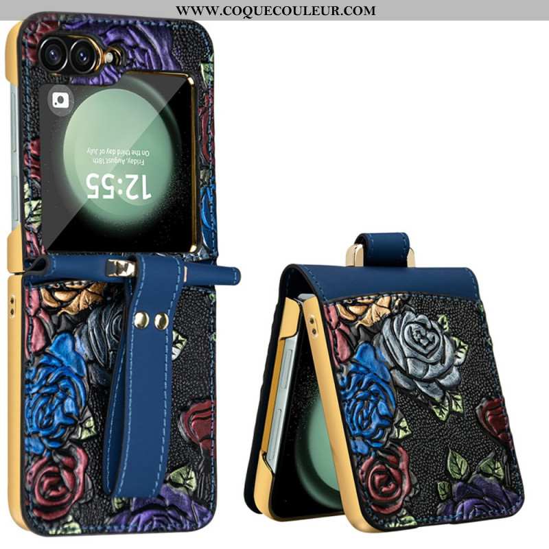 Coque Samsung Galaxy Z Flip 7 FE / Z Flip 6 Design Floral à Bandoulière