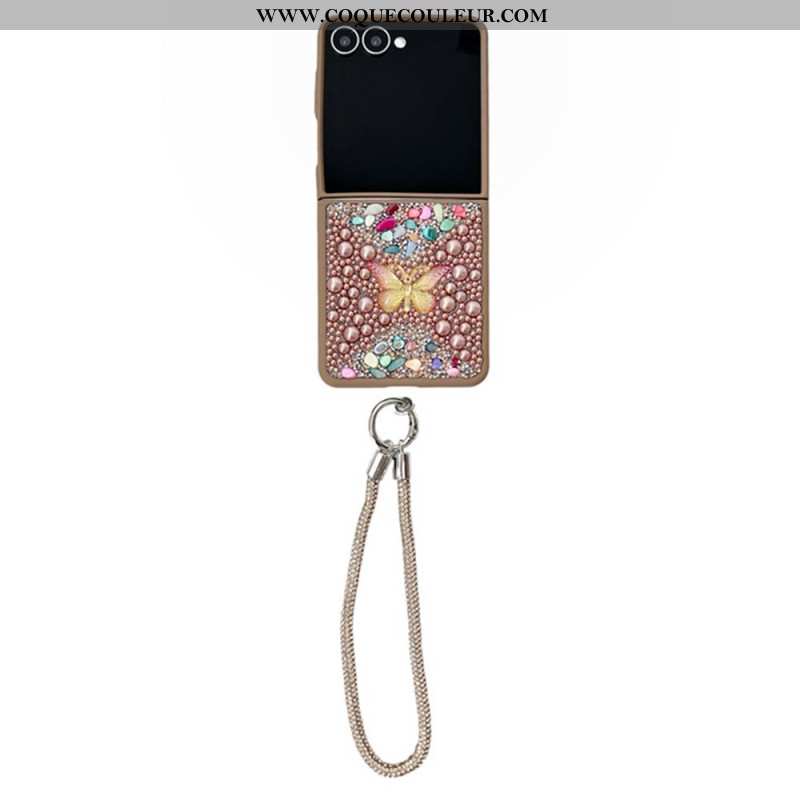 Coque Samsung Galaxy Z Flip 7 Design Paillettes et Dragonne