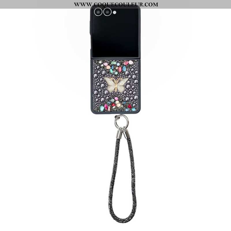 Coque Samsung Galaxy Z Flip 7 Design Paillettes et Dragonne