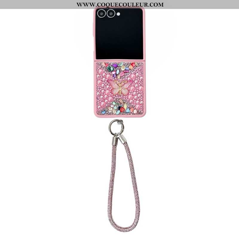 Coque Samsung Galaxy Z Flip 7 Design Paillettes et Dragonne