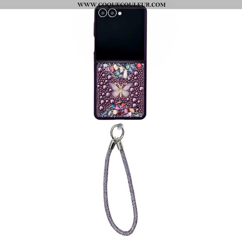 Coque Samsung Galaxy Z Flip 7 Design Paillettes et Dragonne